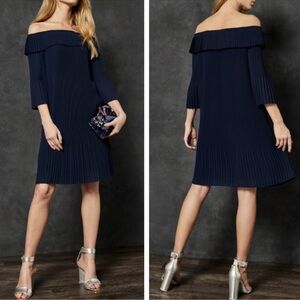 Ted Baker Bardot dress navy pleated excellent TB Size 2  US Size 6